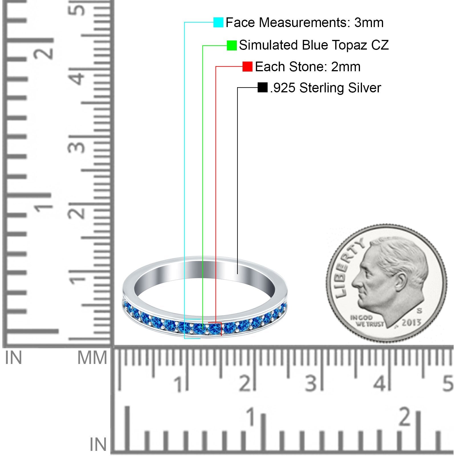 Full Eternity Stackable Band Wedding Ring Simulated CZ 925 Sterling Silver