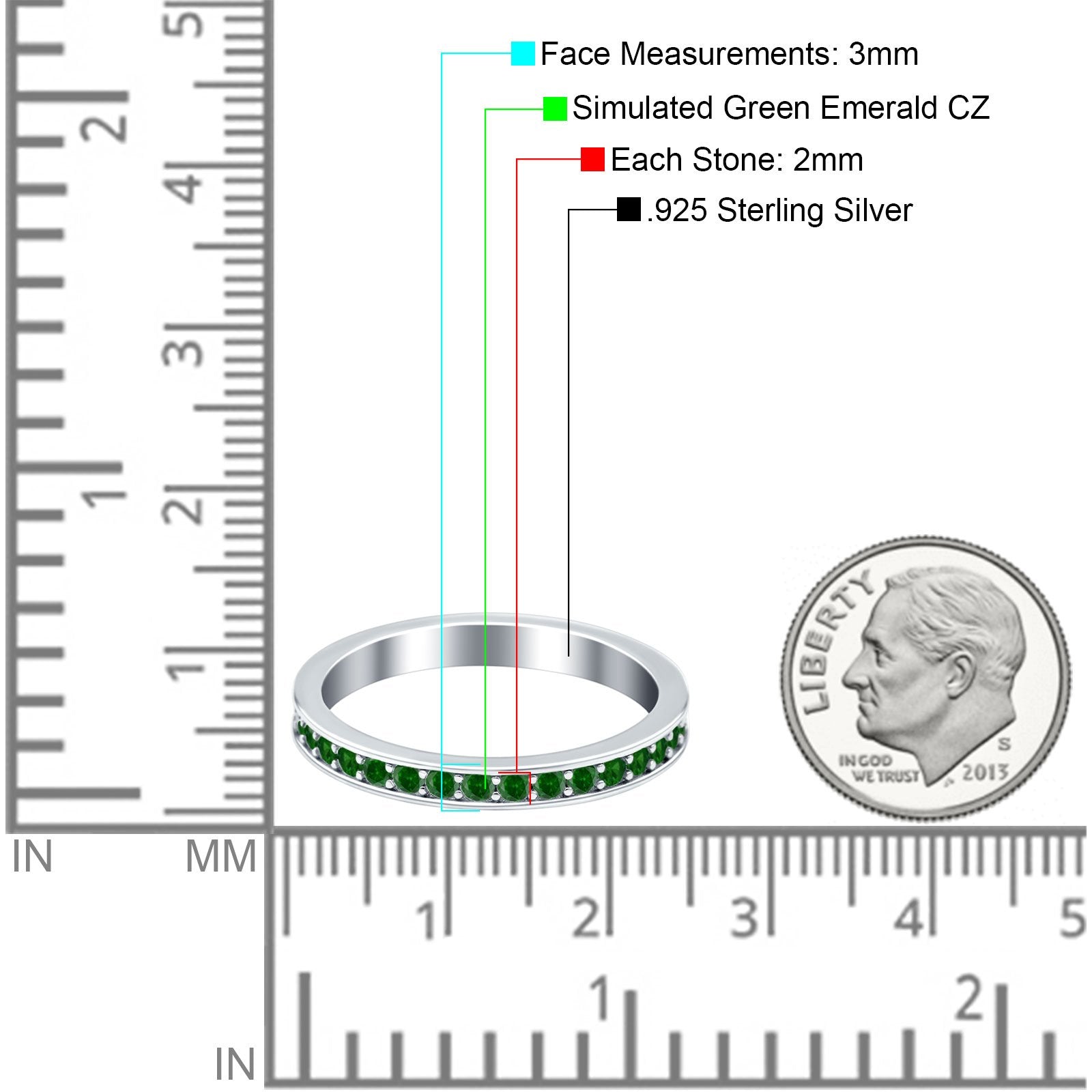 Full Eternity Stackable Band Wedding Ring Simulated CZ 925 Sterling Silver