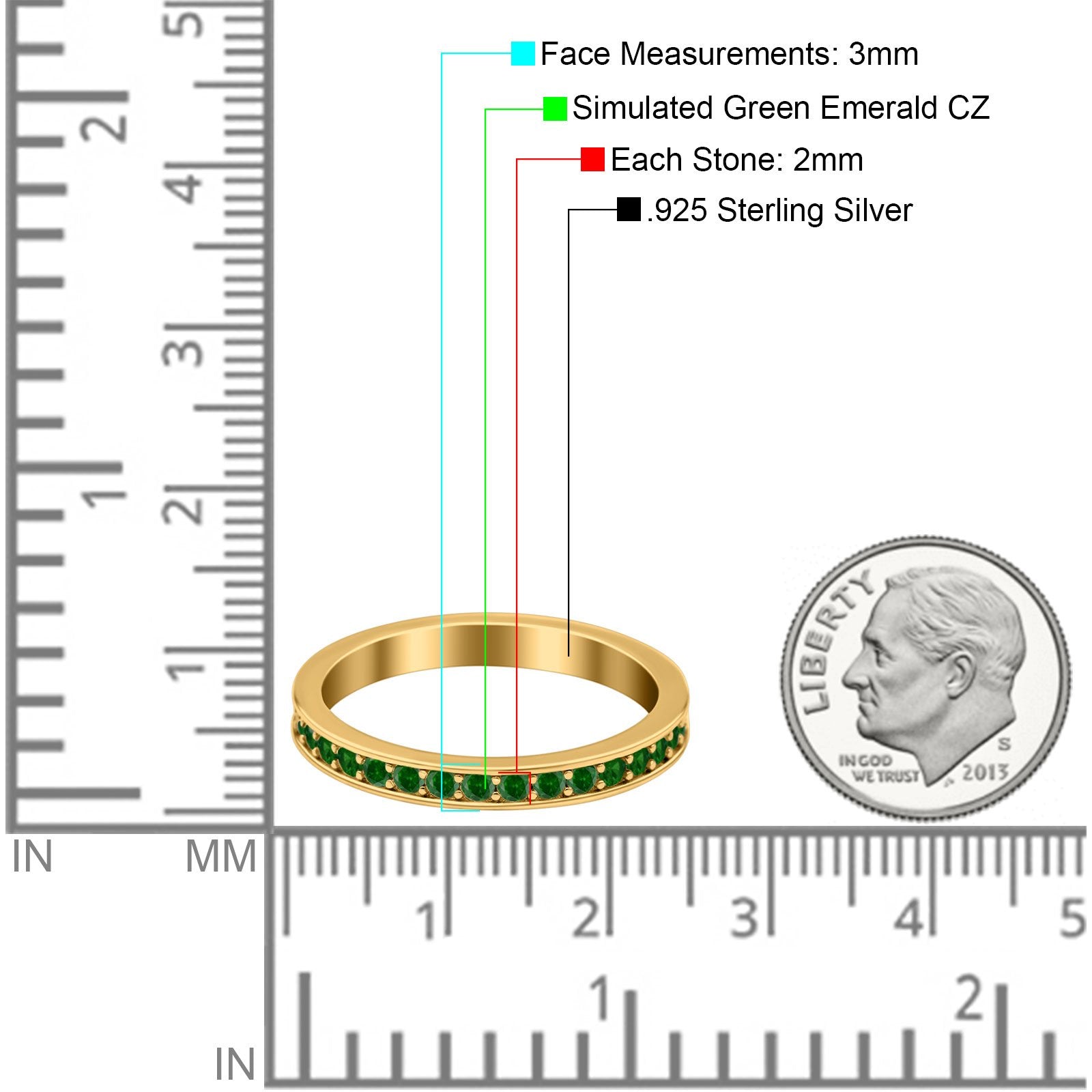 Full Eternity Stackable Band Wedding Ring Simulated CZ 925 Sterling Silver