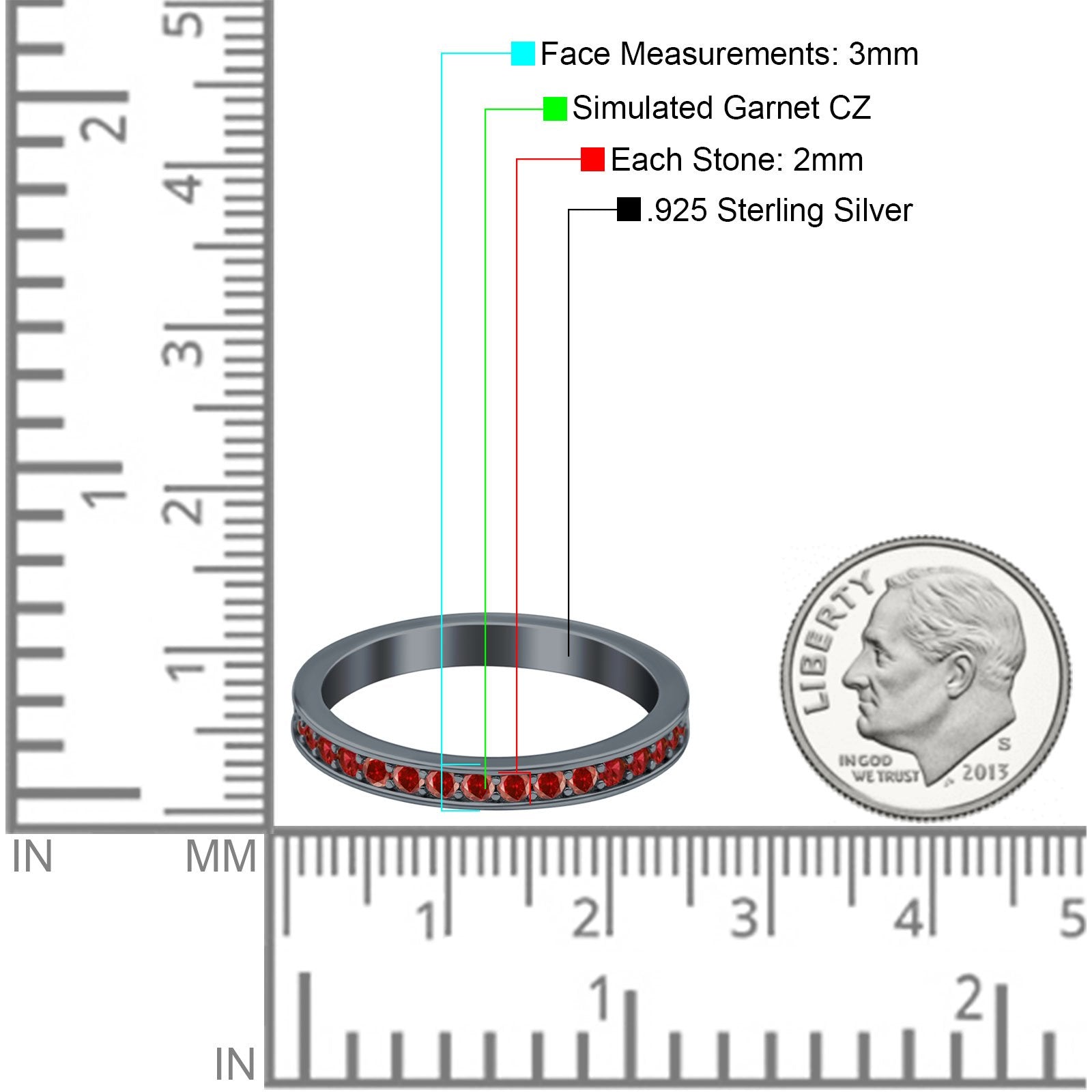 Full Eternity Stackable Band Wedding Ring Simulated CZ 925 Sterling Silver