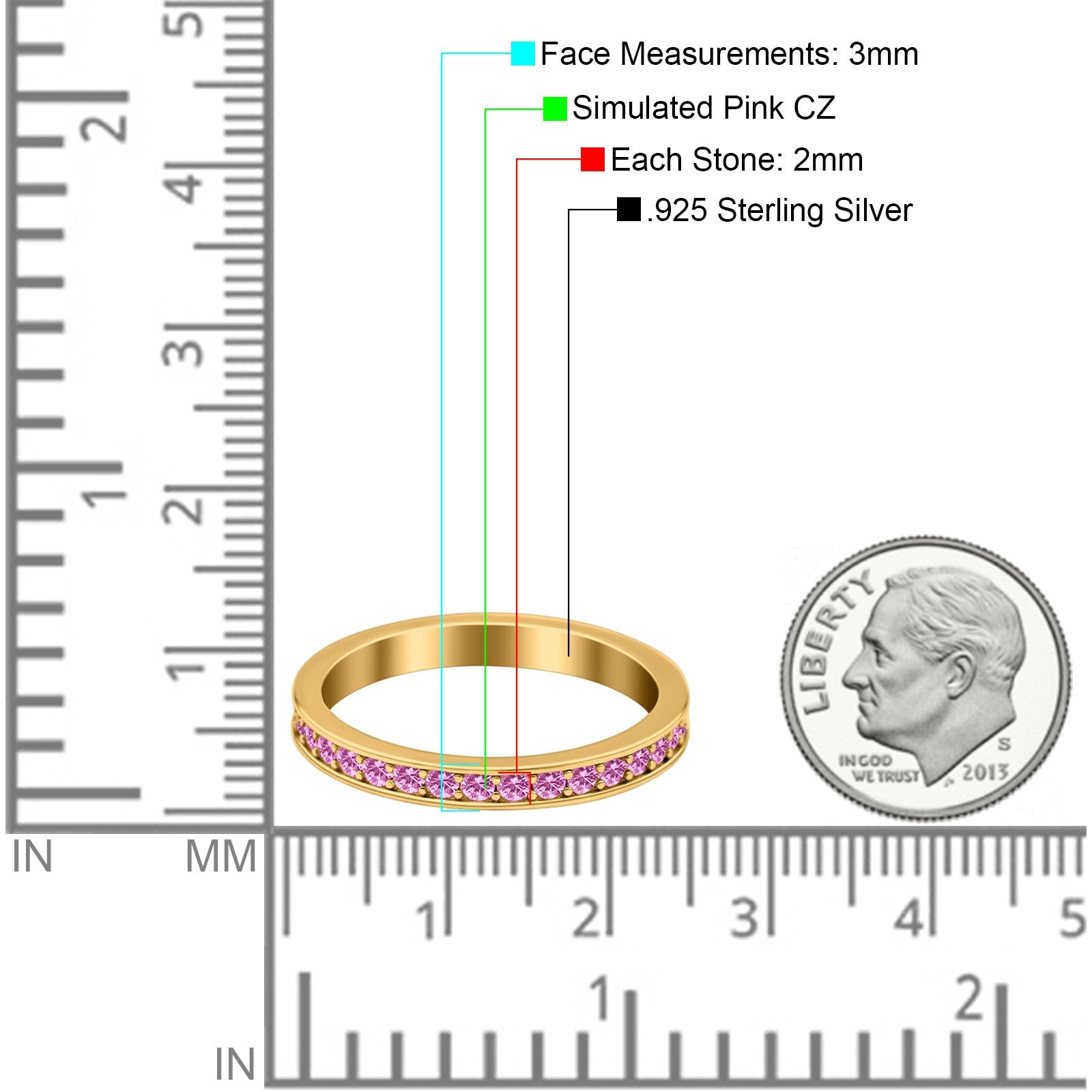 Full Eternity Stackable Band Wedding Ring Simulated CZ 925 Sterling Silver