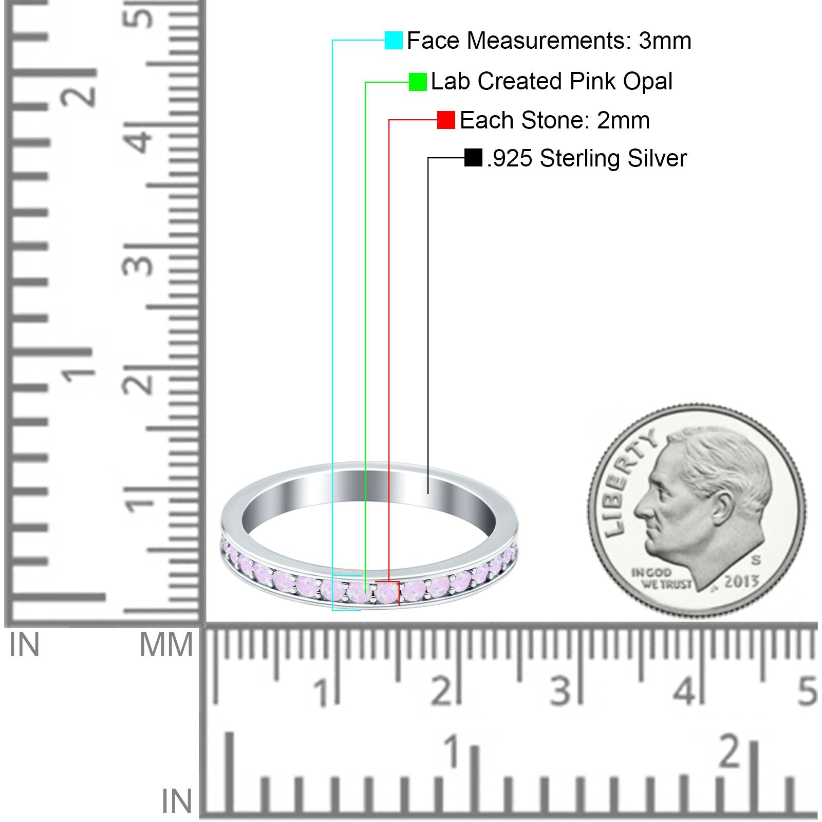 Full Eternity Stackable Band Wedding Ring Simulated CZ 925 Sterling Silver