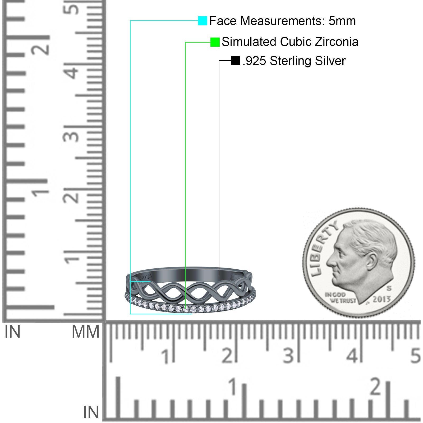 Half Eternity Infinity Twisted Shank Wedding Ring Band Round Simulated Cubic Zirconia 925 Sterling Silver