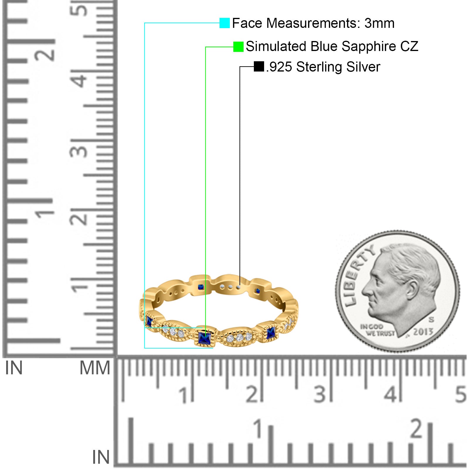 Full Eternity Stackable Ring Wedding Band Round Simulated Cubic Zirconia 925 Sterling Silver (3mm)