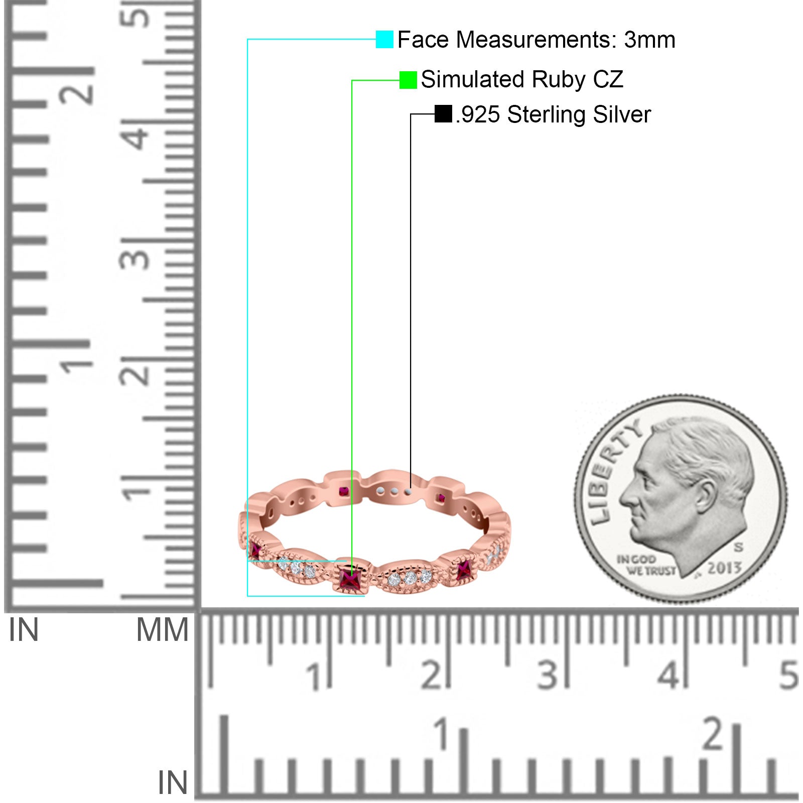 Full Eternity Stackable Ring Wedding Band Round Simulated Cubic Zirconia 925 Sterling Silver (3mm)