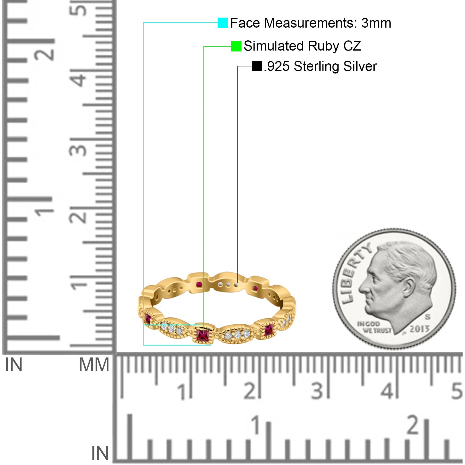 Full Eternity Stackable Ring Wedding Band Round Simulated Cubic Zirconia 925 Sterling Silver (3mm)