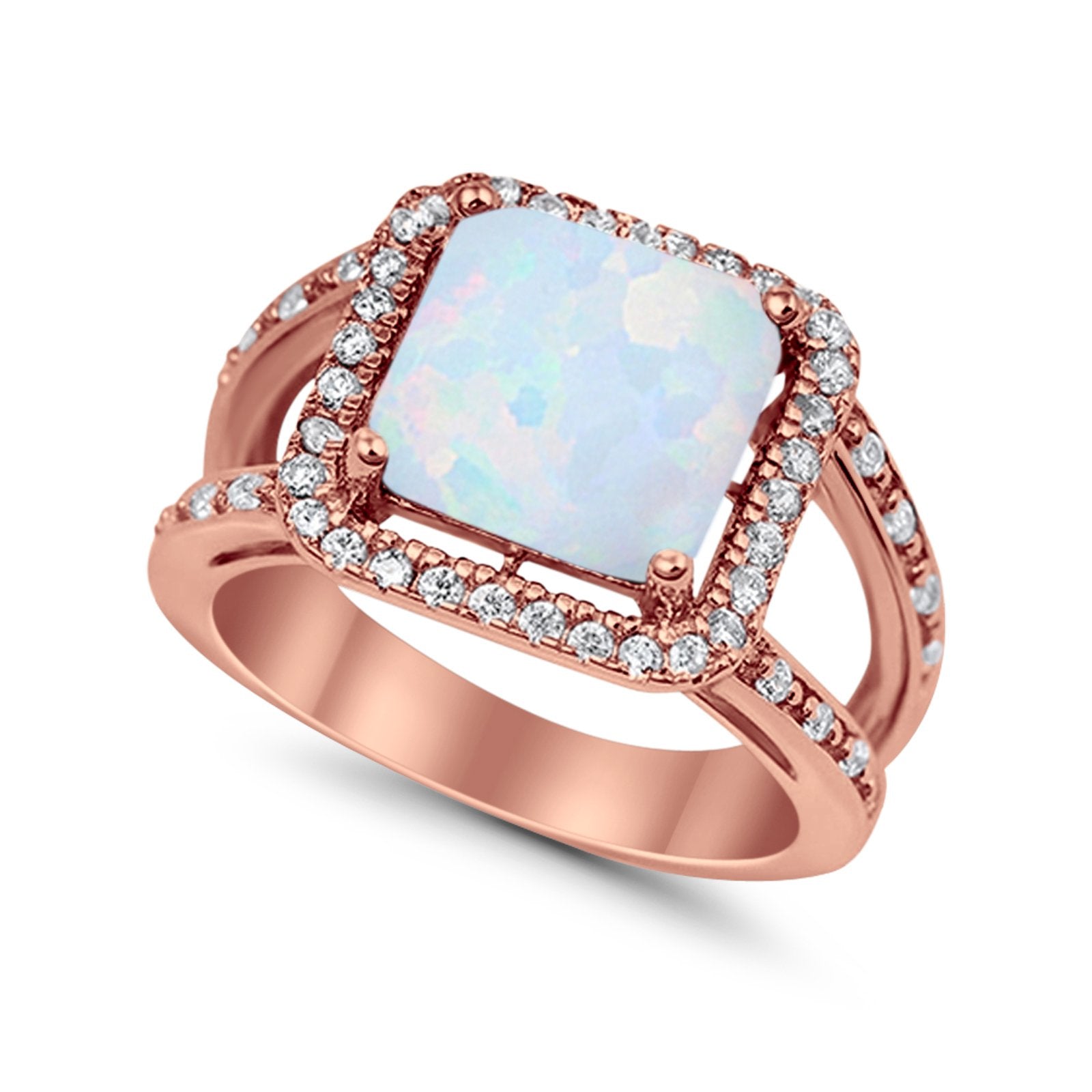 Halo Princess Shape Engagement Ring Simulated CZ 925 Sterling Silver