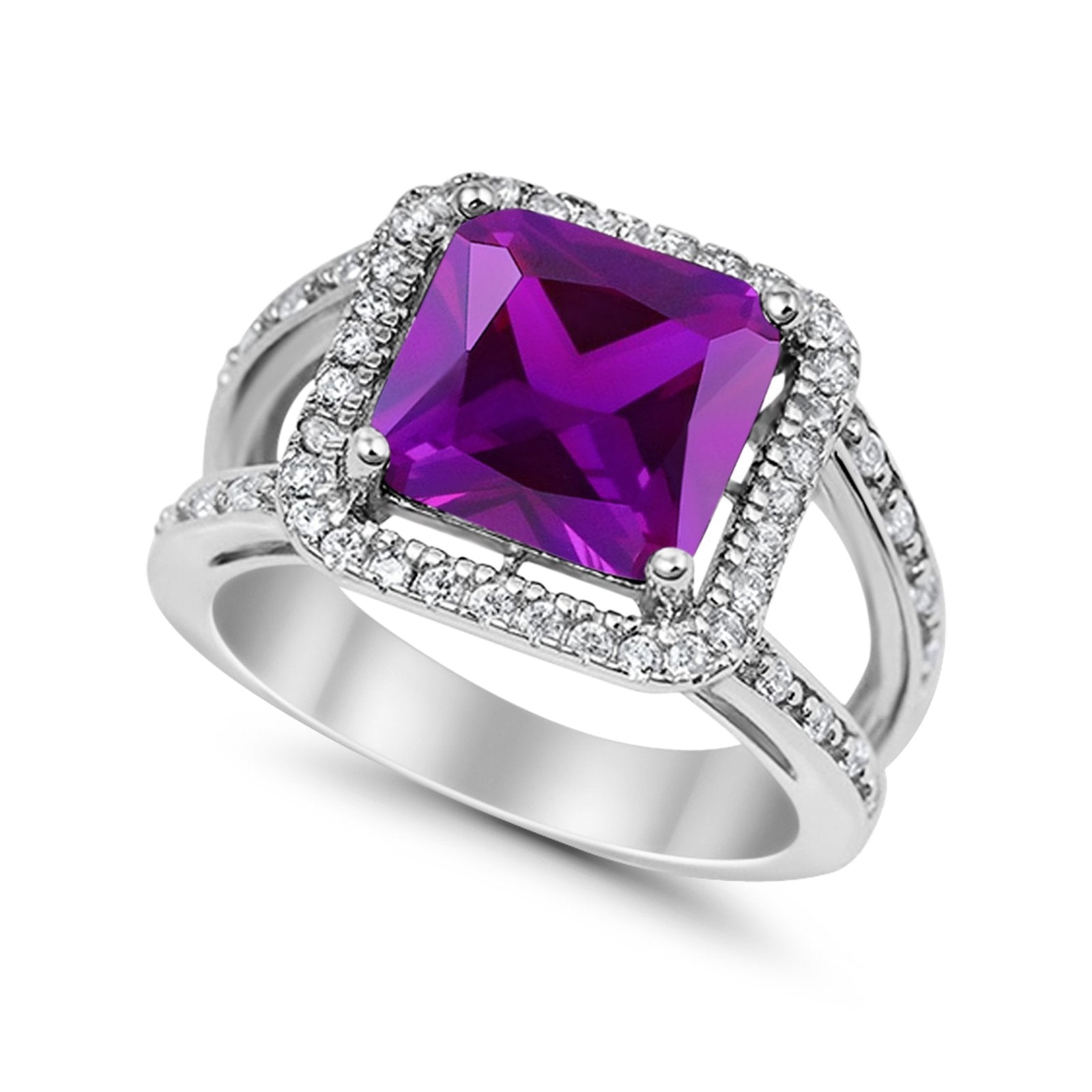 Halo Princess Shape Engagement Ring Simulated CZ 925 Sterling Silver