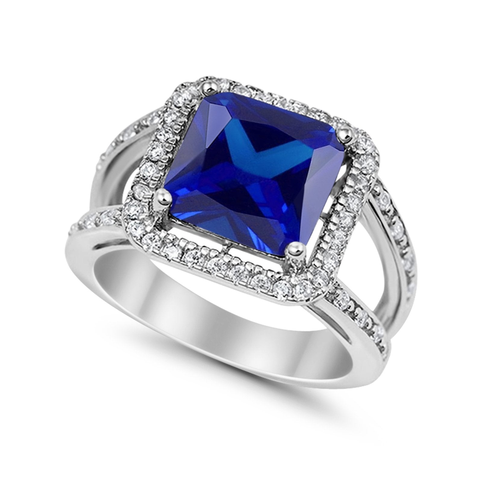 Halo Princess Shape Engagement Ring Simulated CZ 925 Sterling Silver