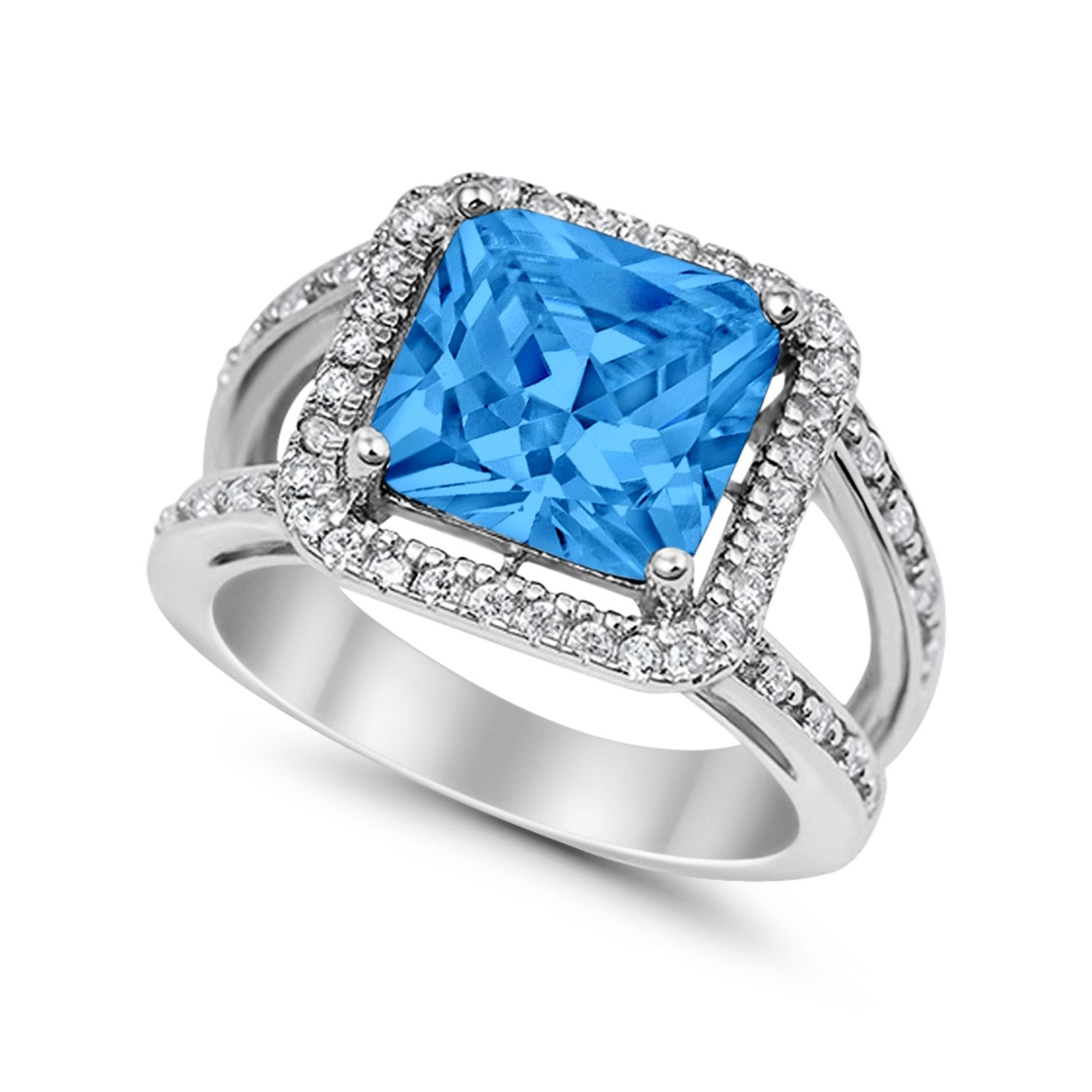 Halo Princess Shape Engagement Ring Simulated CZ 925 Sterling Silver