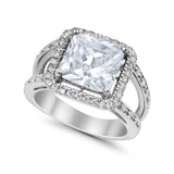 Halo Princess Shape Engagement Ring Simulated CZ 925 Sterling Silver