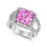 Halo Princess Shape Engagement Ring Simulated CZ 925 Sterling Silver