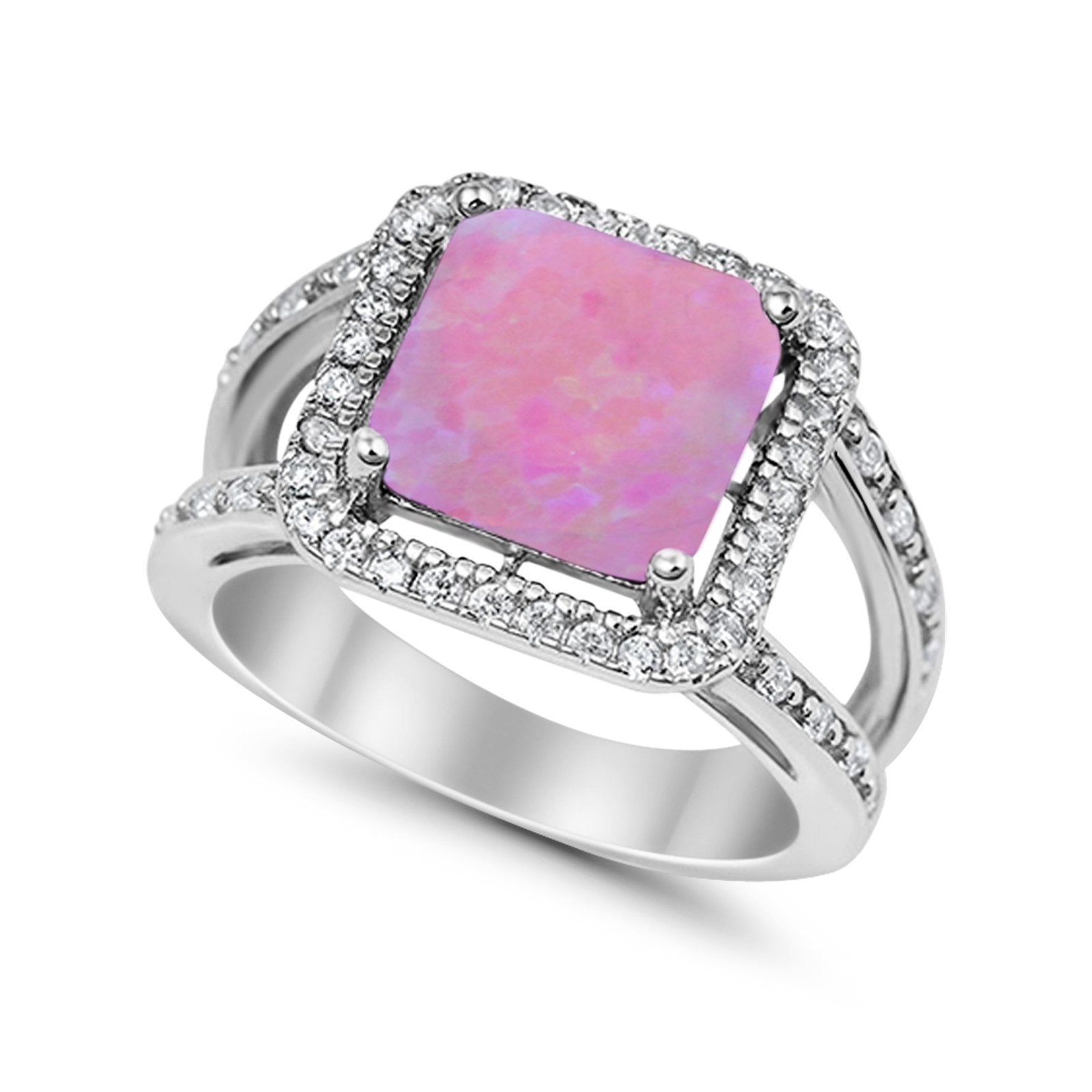 Halo Princess Shape Engagement Ring Simulated CZ 925 Sterling Silver