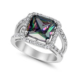 Halo Princess Shape Engagement Ring Simulated CZ 925 Sterling Silver