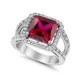 Halo Princess Shape Engagement Ring Simulated CZ 925 Sterling Silver
