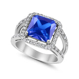 Halo Princess Shape Engagement Ring Simulated CZ 925 Sterling Silver