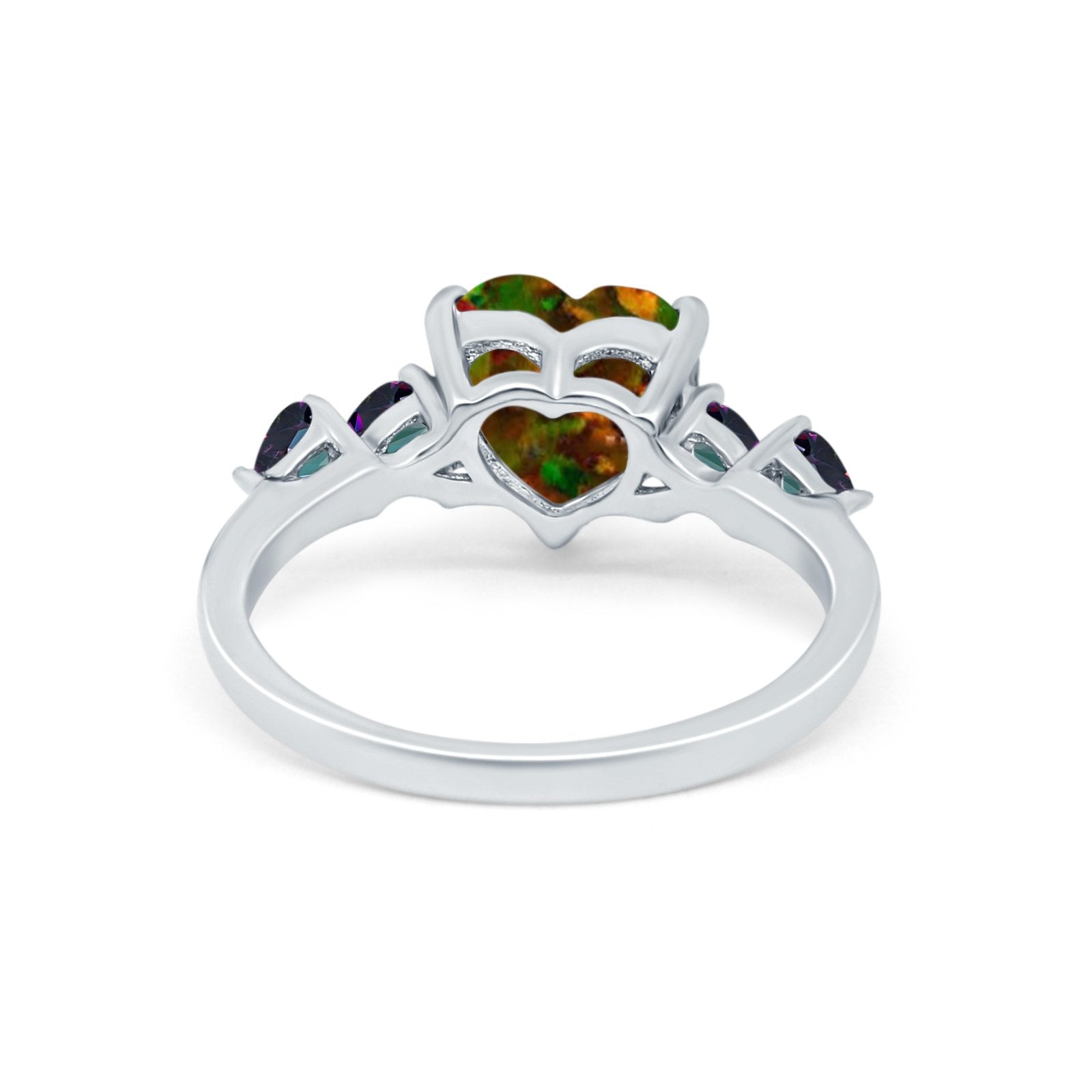 Heart Promise Wedding Ring Simulated Rainbow Cubic Zirconia 925 Sterling Silver