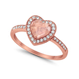 Halo Dazzling Heart Promise Ring Round Simulated CZ 925 Sterling Silver