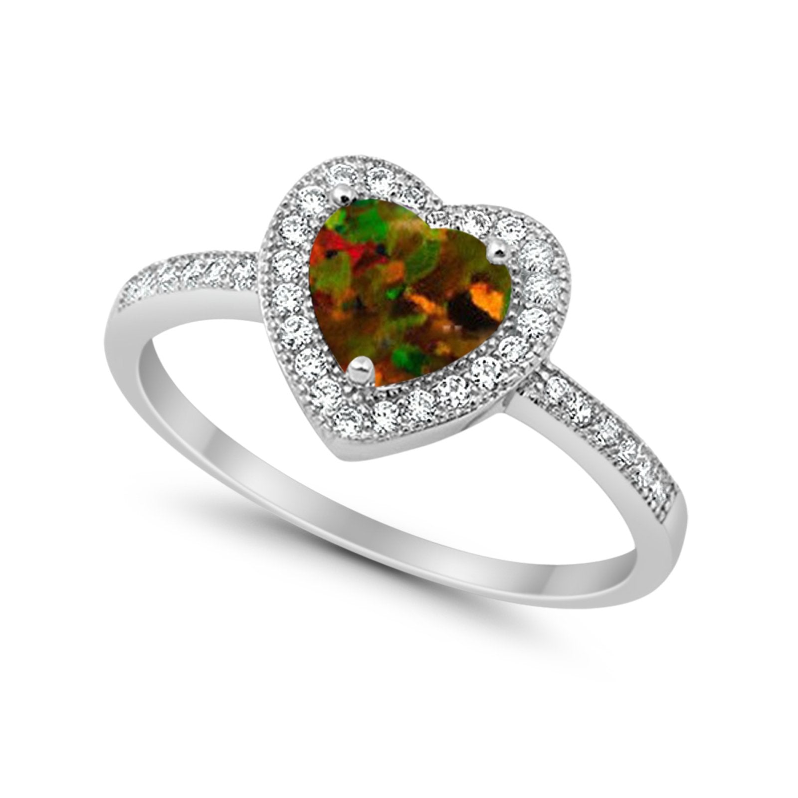 Halo Dazzling Heart Promise Ring Round Simulated CZ 925 Sterling Silver