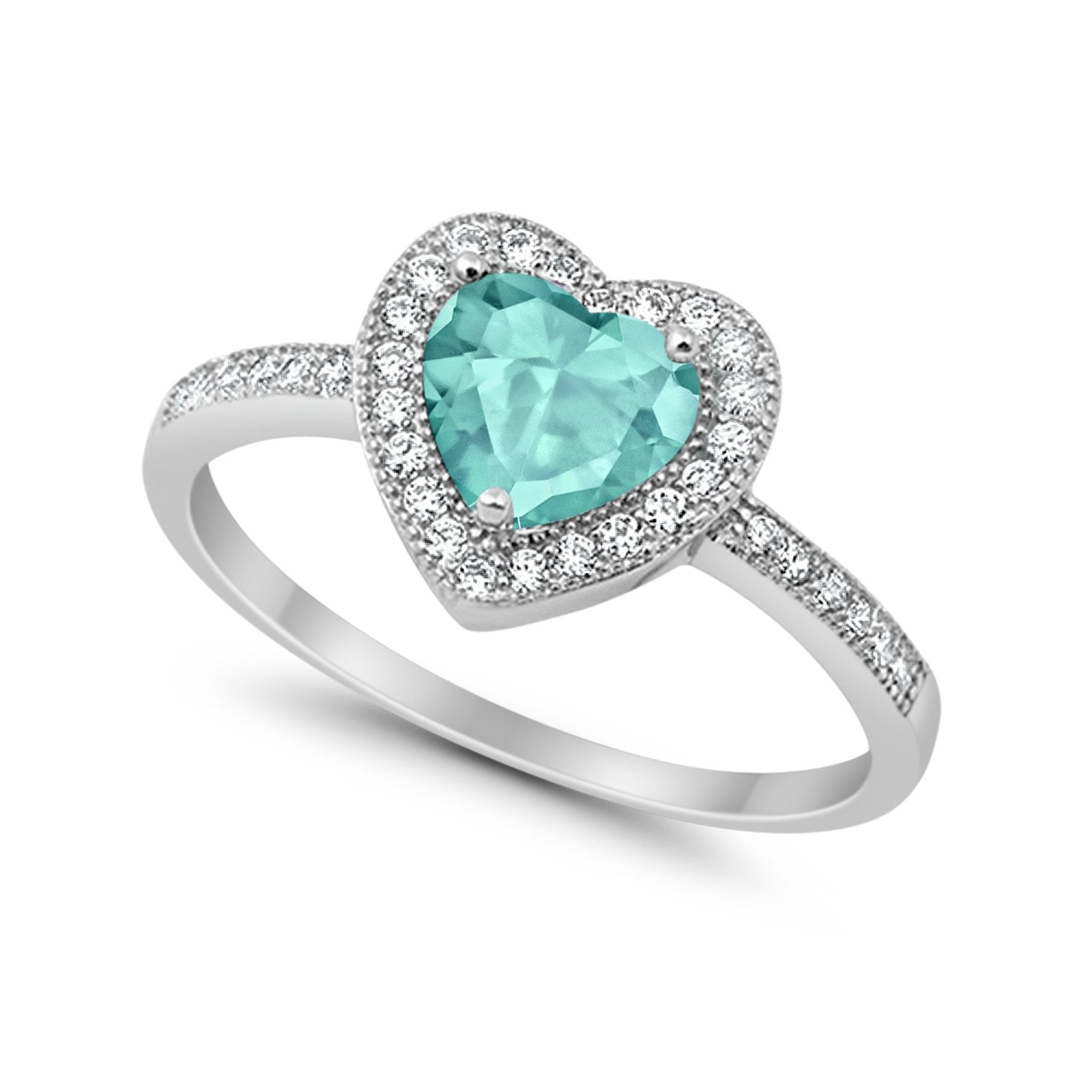 Halo Dazzling Heart Promise Ring Round Simulated CZ 925 Sterling Silver
