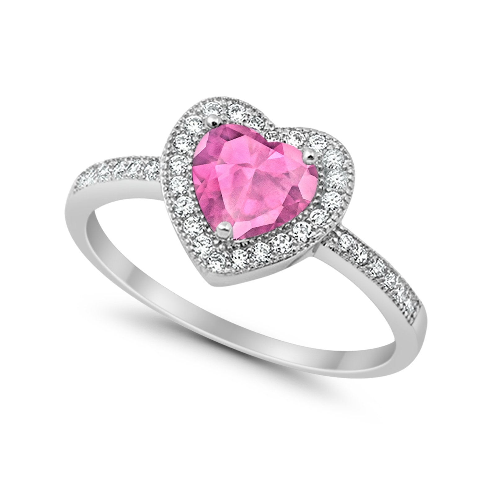Halo Dazzling Heart Promise Ring Round Simulated CZ 925 Sterling Silver
