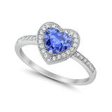 Halo Dazzling Heart Promise Ring Round Simulated CZ 925 Sterling Silver