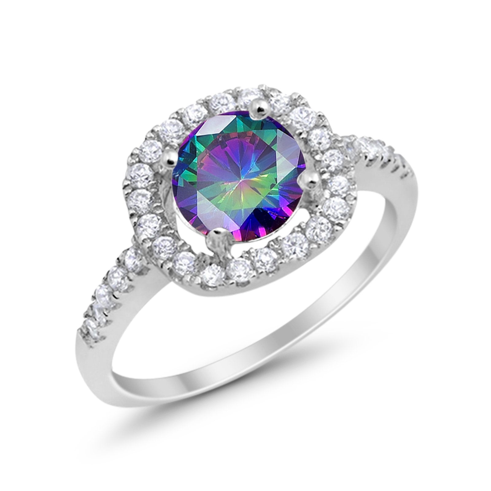Solitaire Accent Wedding Ring Round Simulated CZ 925 Sterling Silver