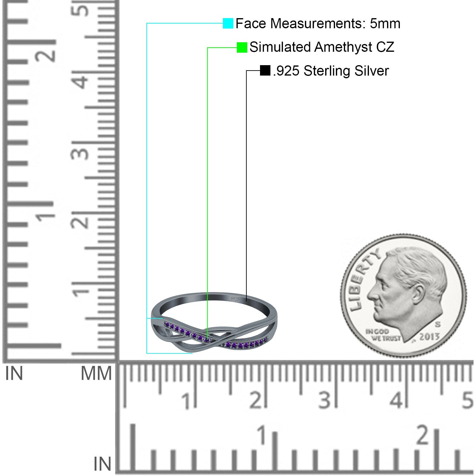Infinity Twisted Half Eternity Wedding Band Ring Round Simulated Cubic Zirconia 925 Sterling Silver