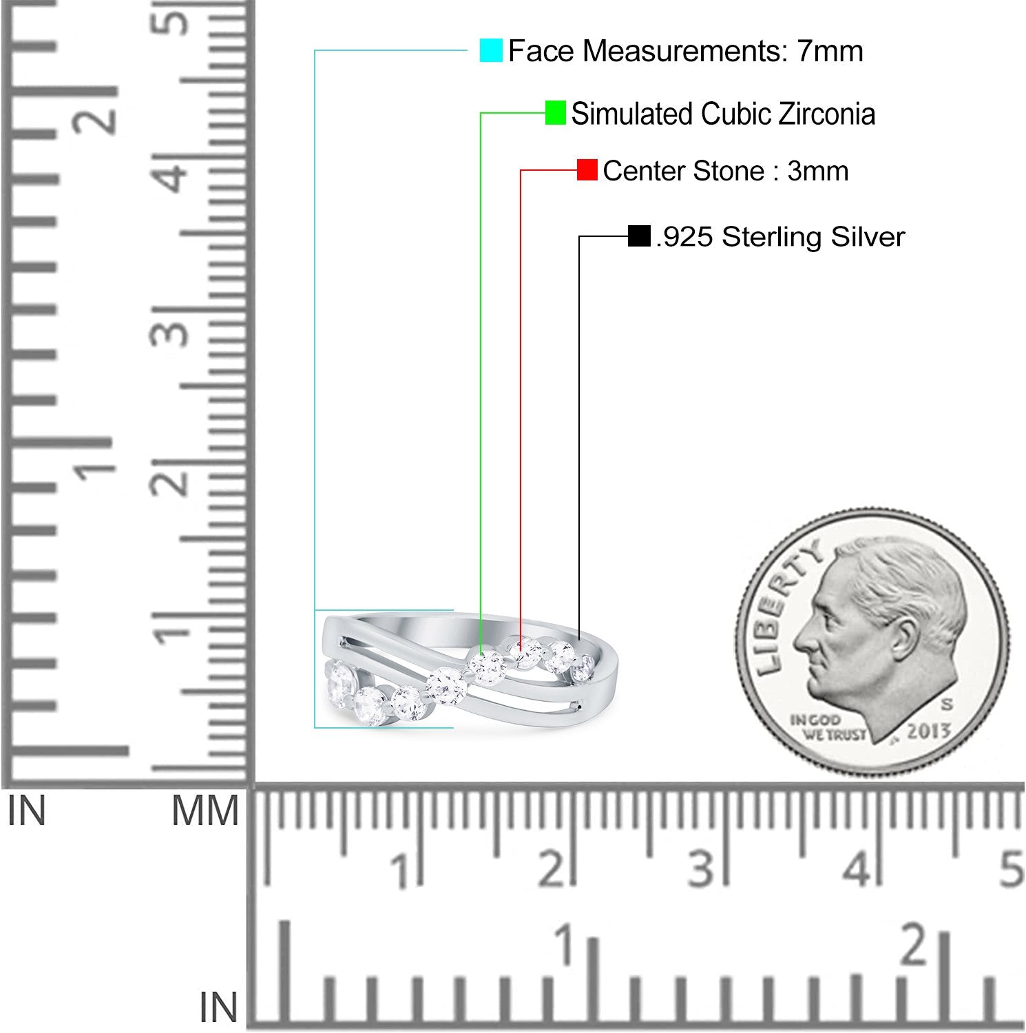 Journey Ring Round Eternity Simulated Cubic Zirconia 925 Sterling Silver