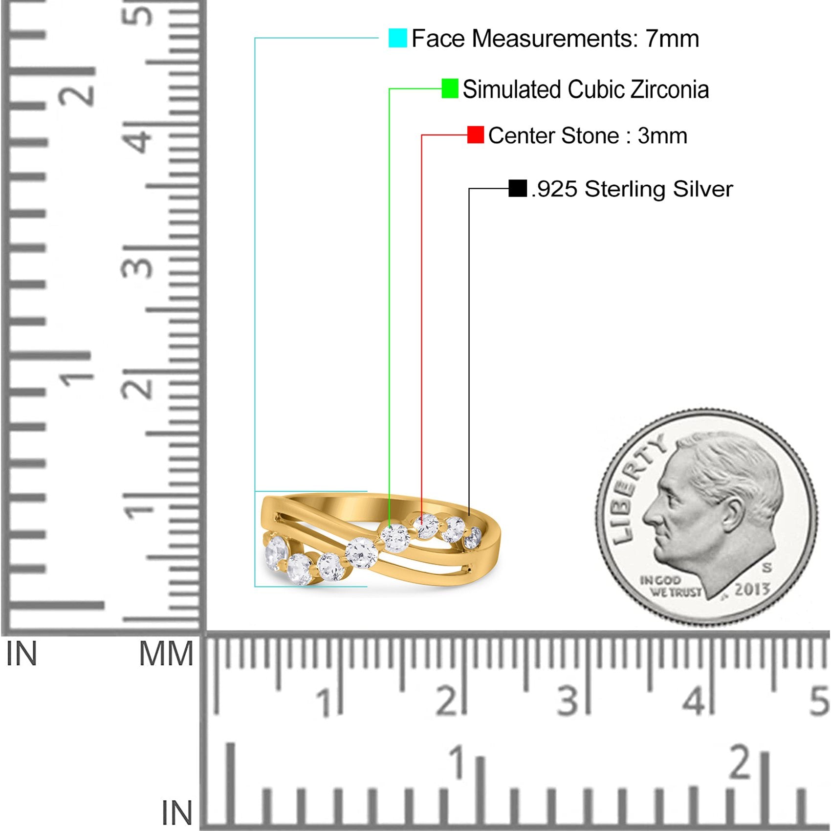 Journey Ring Round Eternity Simulated Cubic Zirconia 925 Sterling Silver