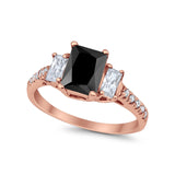 Emerald Cut Engagement Ring Round Simulated Cubic Zirconia 925 Sterling Silver