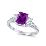 Emerald Cut Engagement Ring Round Simulated Cubic Zirconia 925 Sterling Silver