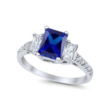 Emerald Cut Engagement Ring Round Simulated Cubic Zirconia 925 Sterling Silver