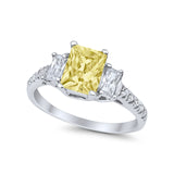 Emerald Cut Engagement Ring Round Simulated Cubic Zirconia 925 Sterling Silver