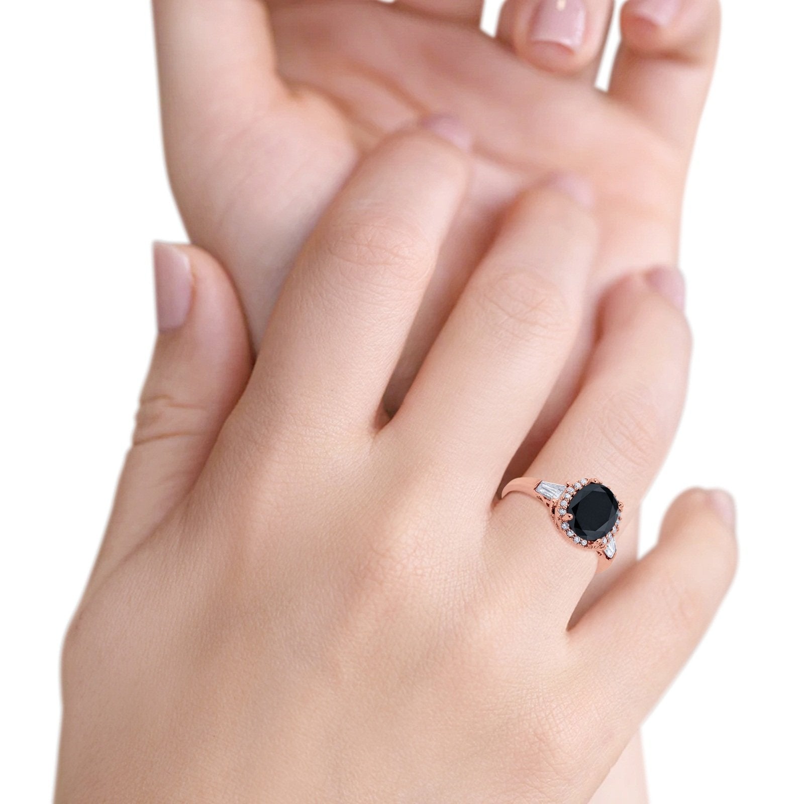 Halo Engagement Ring Baguette Simulated Cubic Zirconia 925 Sterling Silver