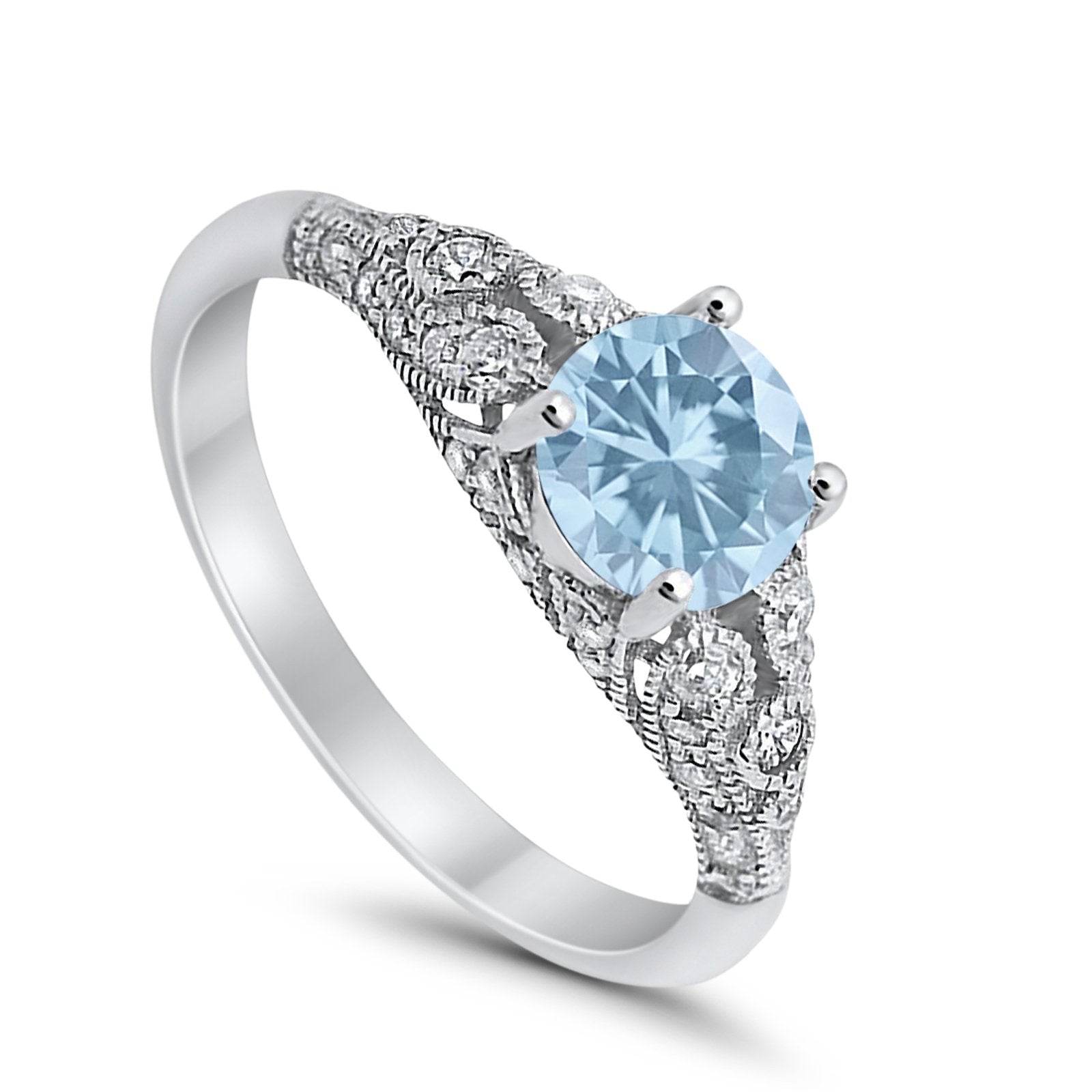 Vintage Wedding Ring Round Cubic Zirconia 925 Sterling Silver RC105152