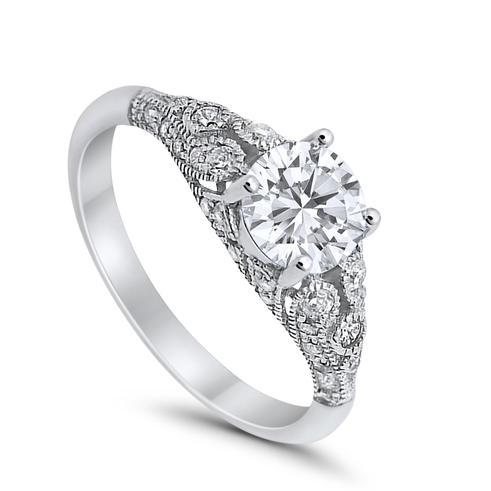Vintage Wedding Ring Round Cubic Zirconia 925 Sterling Silver RC105152