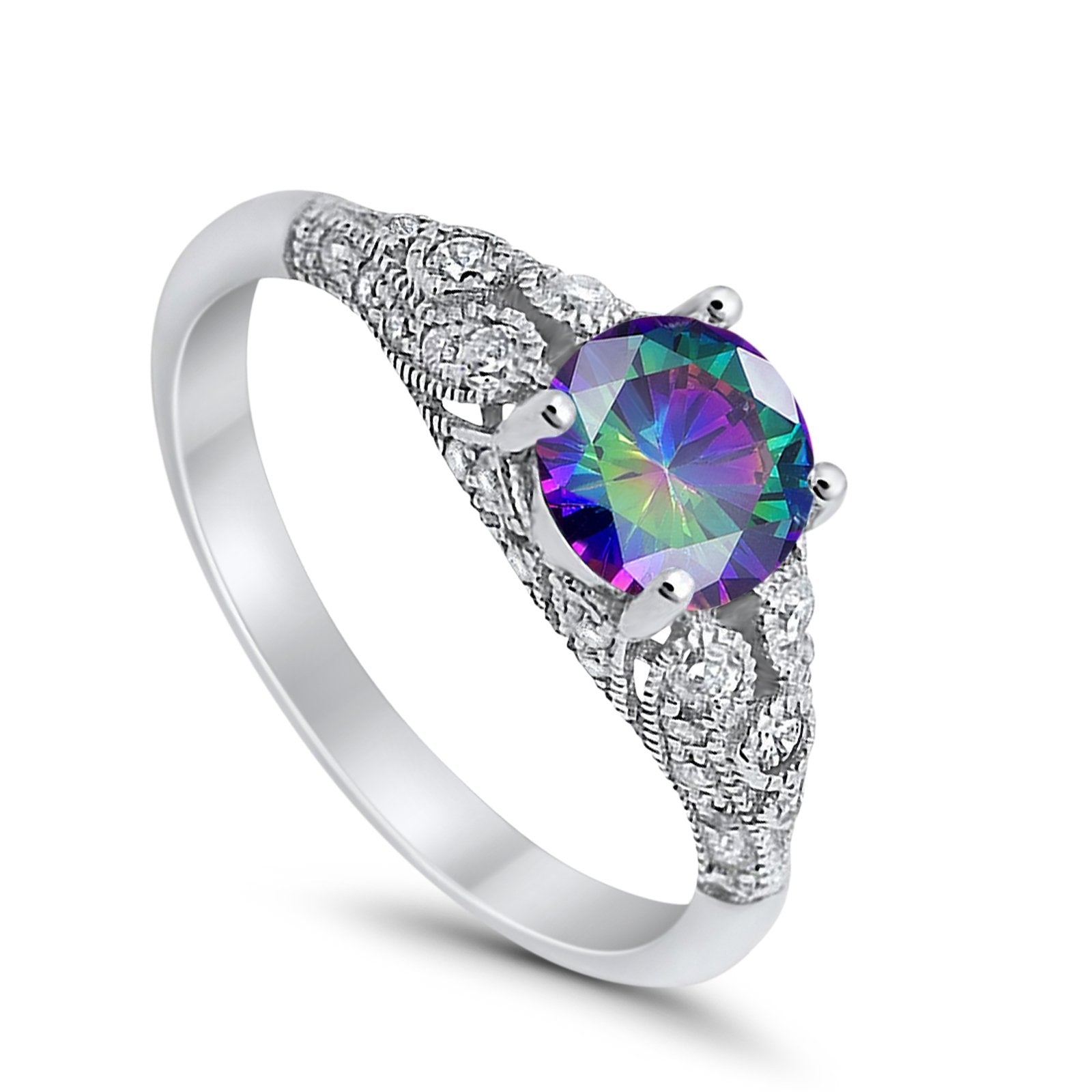 Vintage Wedding Ring Round Cubic Zirconia 925 Sterling Silver RC105152