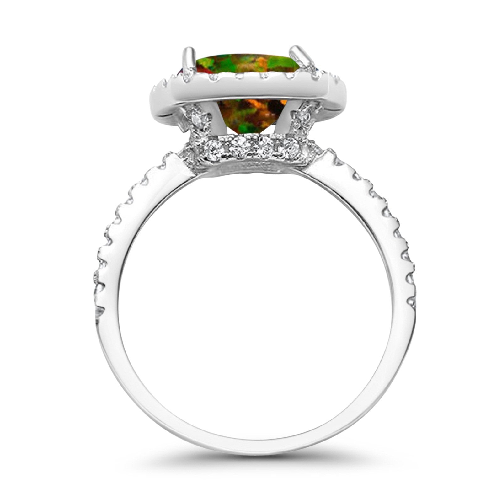 Halo Wedding Ring Cushion Cut Round Simulated Cubic Zirconia 925 Sterling Silver