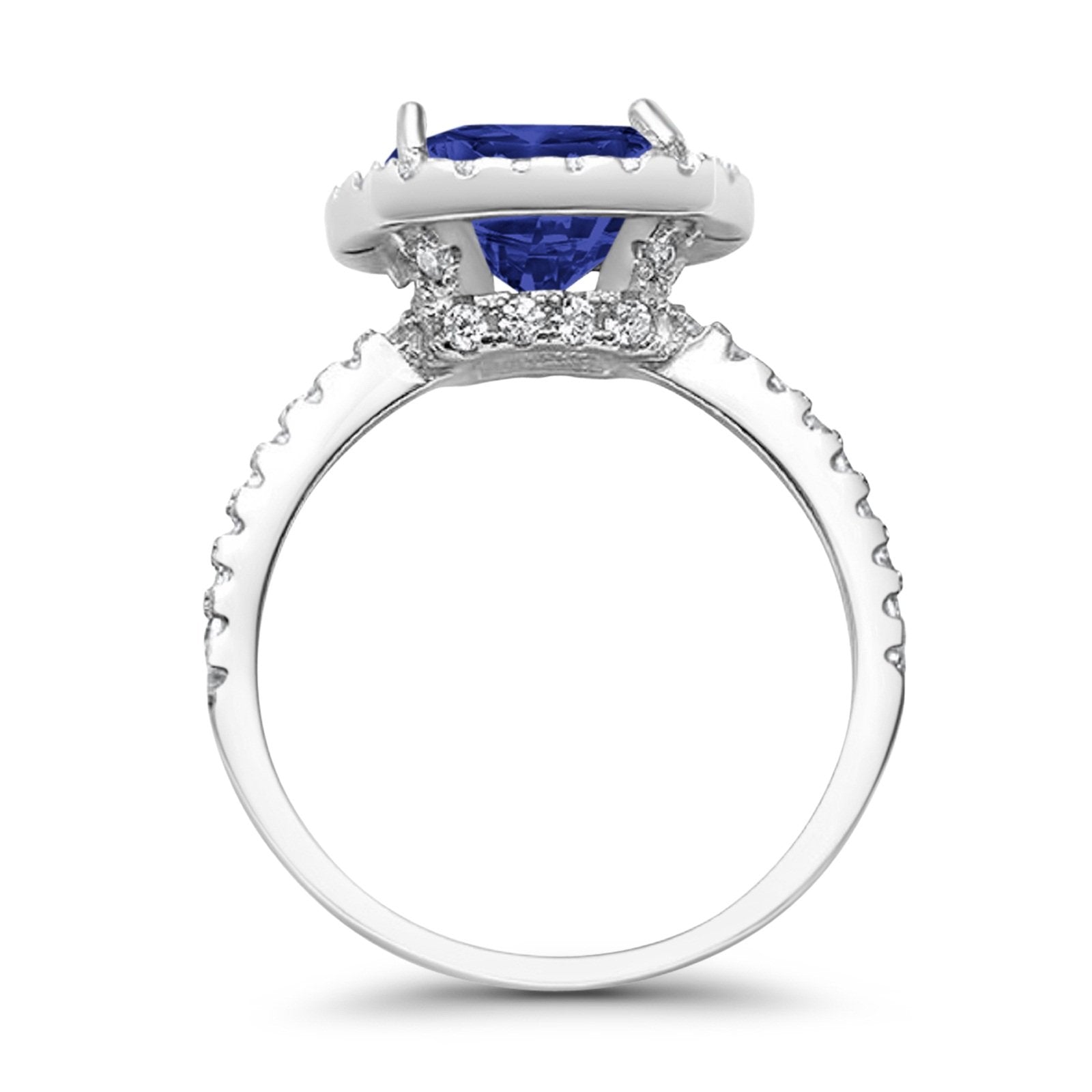 Halo Wedding Ring Cushion Cut Round Simulated Cubic Zirconia 925 Sterling Silver