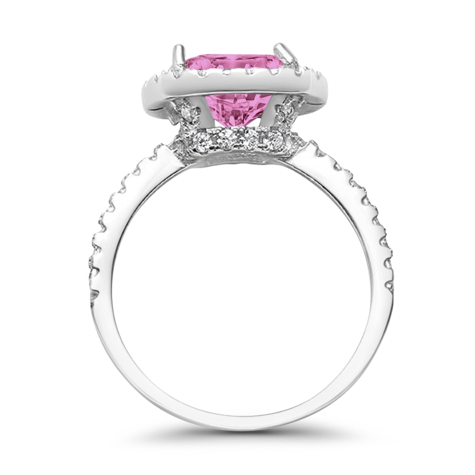 Halo Wedding Ring Cushion Cut Round Simulated Cubic Zirconia 925 Sterling Silver
