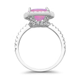 Halo Wedding Ring Cushion Cut Round Simulated Cubic Zirconia 925 Sterling Silver