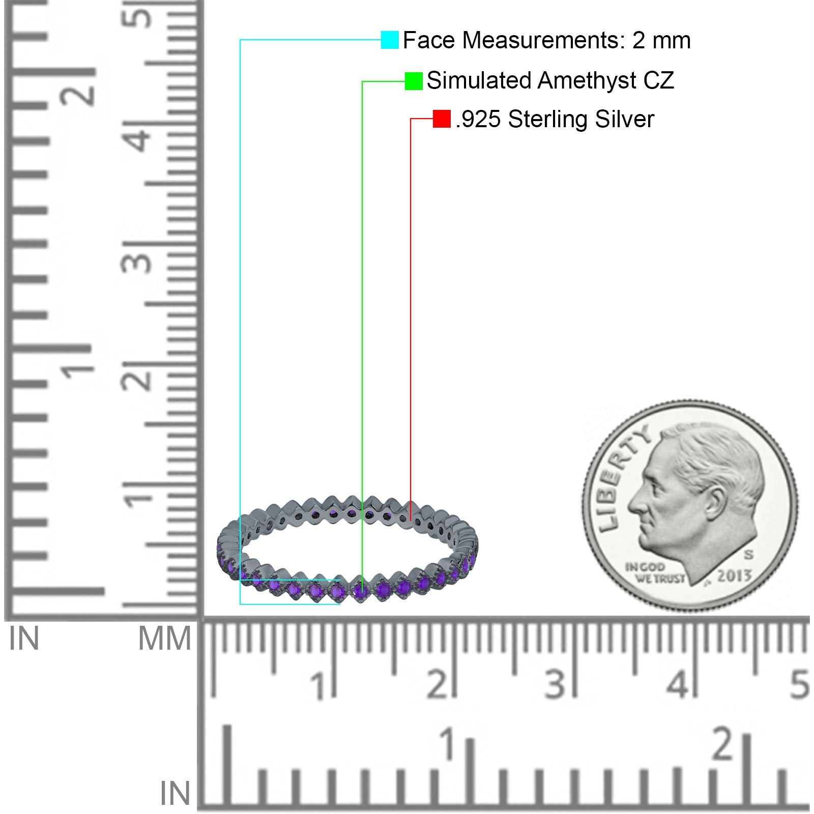 2mm Full Eternity Wedding Band Ring Simulated Cubic Zirconia 925 Sterling Silver