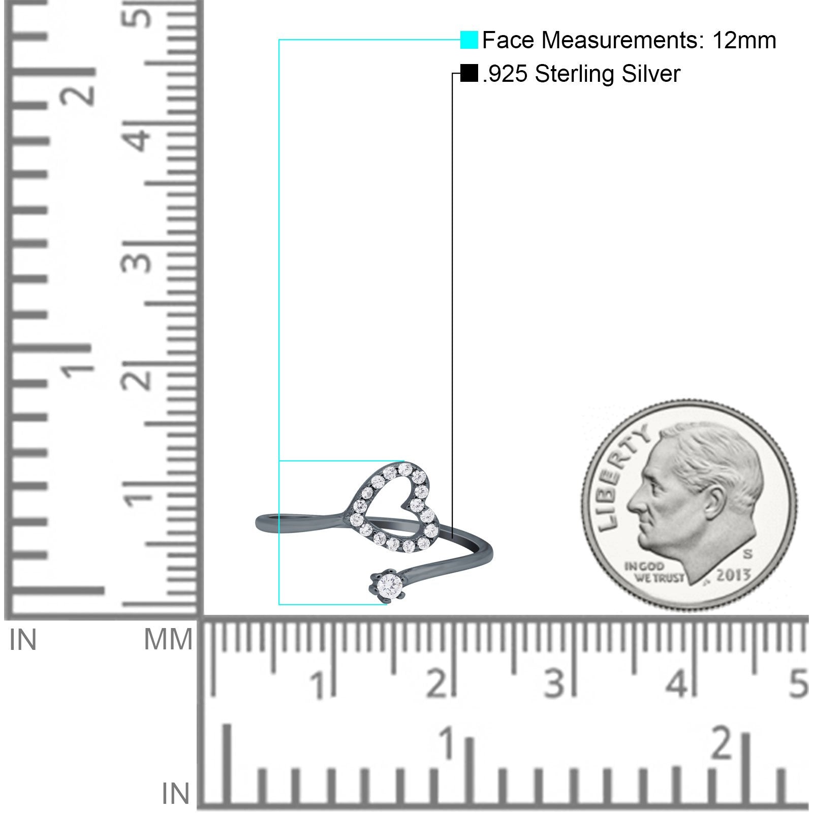 Round Heart Promise Eternity Ring Simulated Cubic Zirconia 925 Sterling Silver