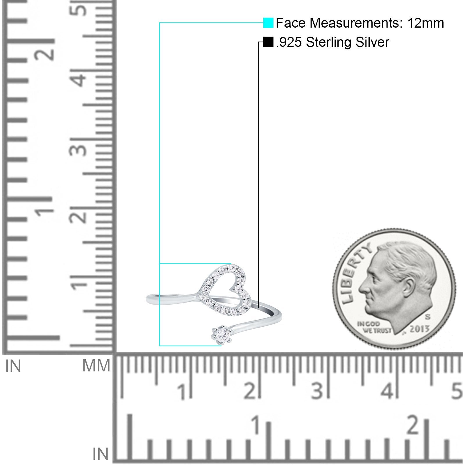 Round Heart Promise Eternity Ring Simulated Cubic Zirconia 925 Sterling Silver