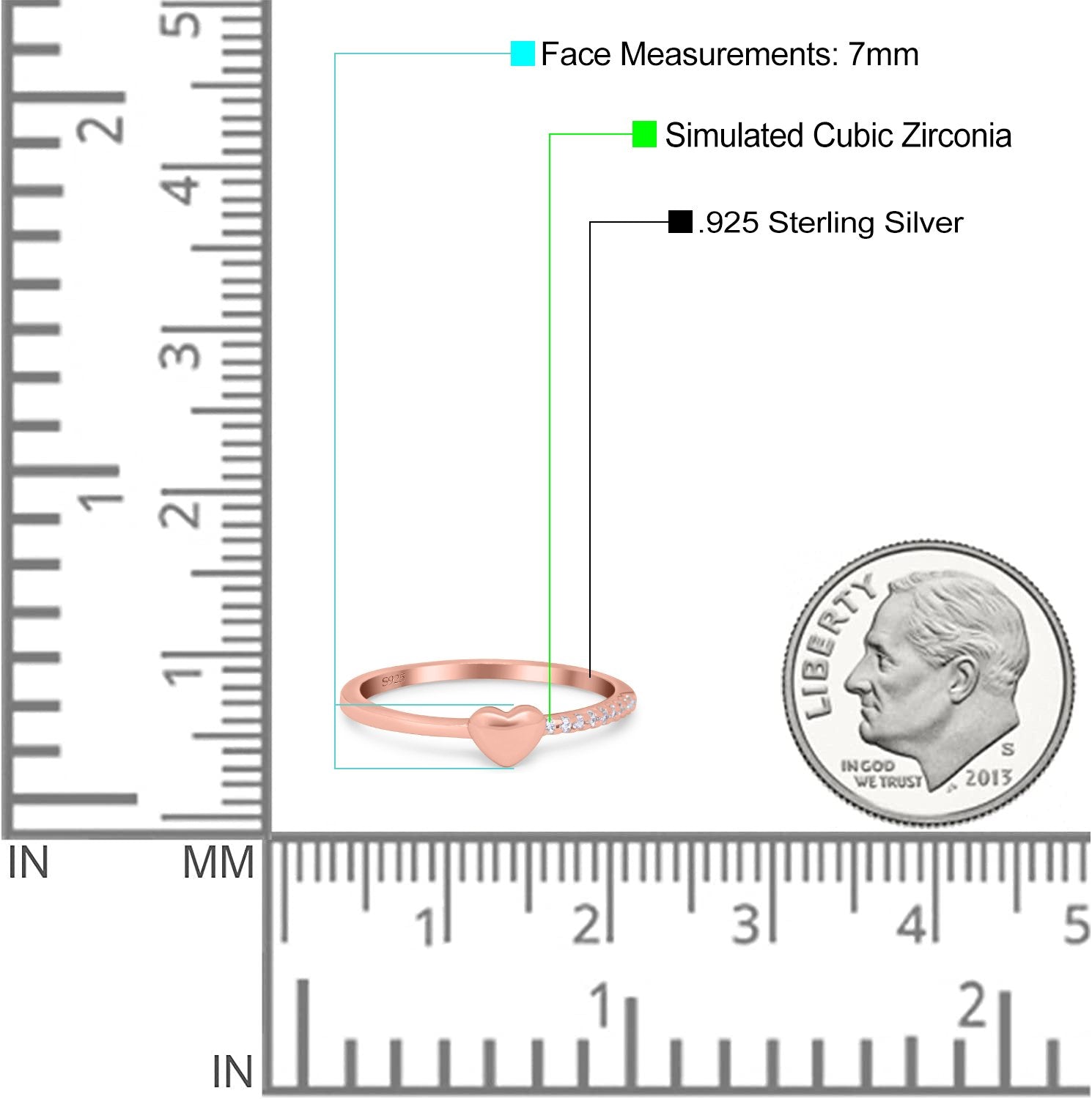 Wedding Heart Promise Ring Round Simulated Cubic Zirconia 925 Sterling Silver