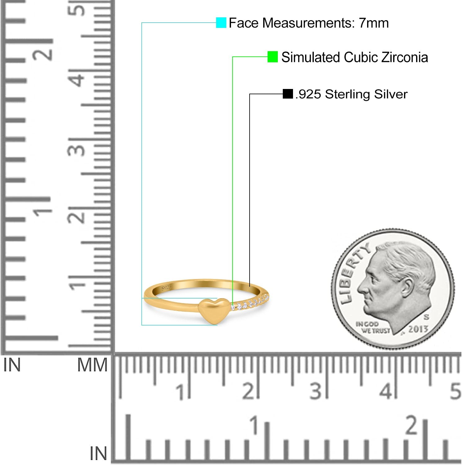 Wedding Heart Promise Ring Round Simulated Cubic Zirconia 925 Sterling Silver