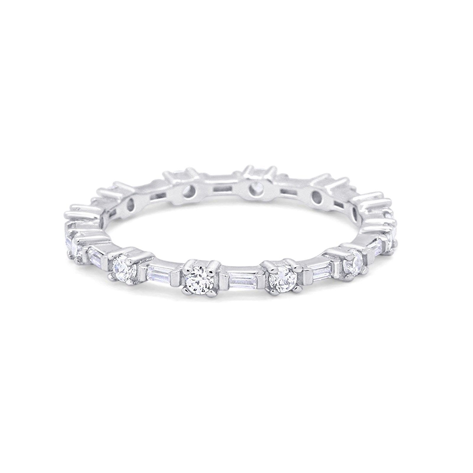 Full Eternity Wedding Ring Baguette Round Simulated CZ 925 Sterling Silver