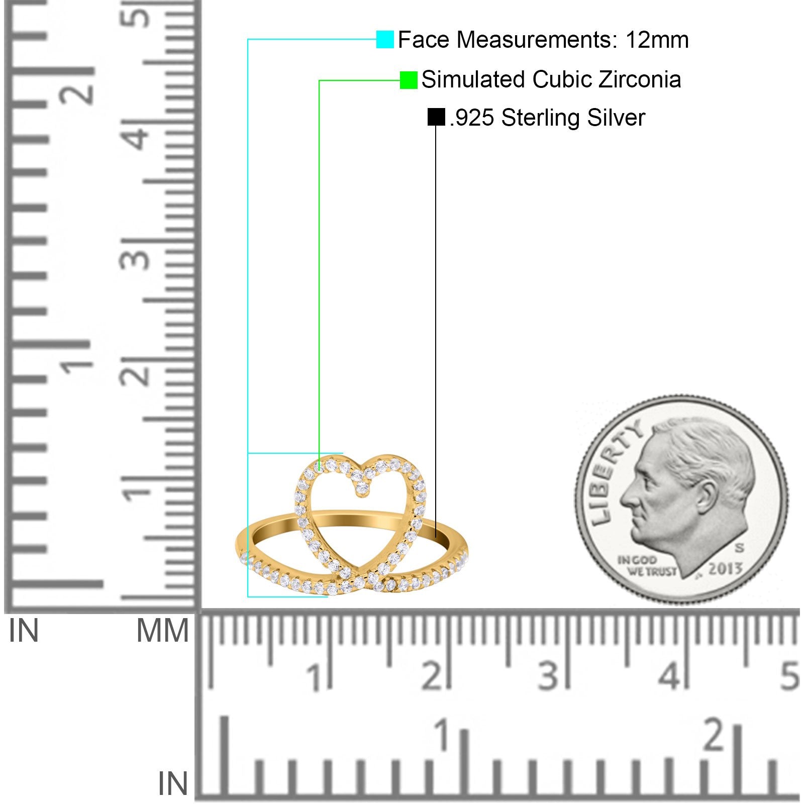 Heart Eternity Stackable Wedding Band Ring Round Simulated Cubic Zirconia 925 Sterling Silver