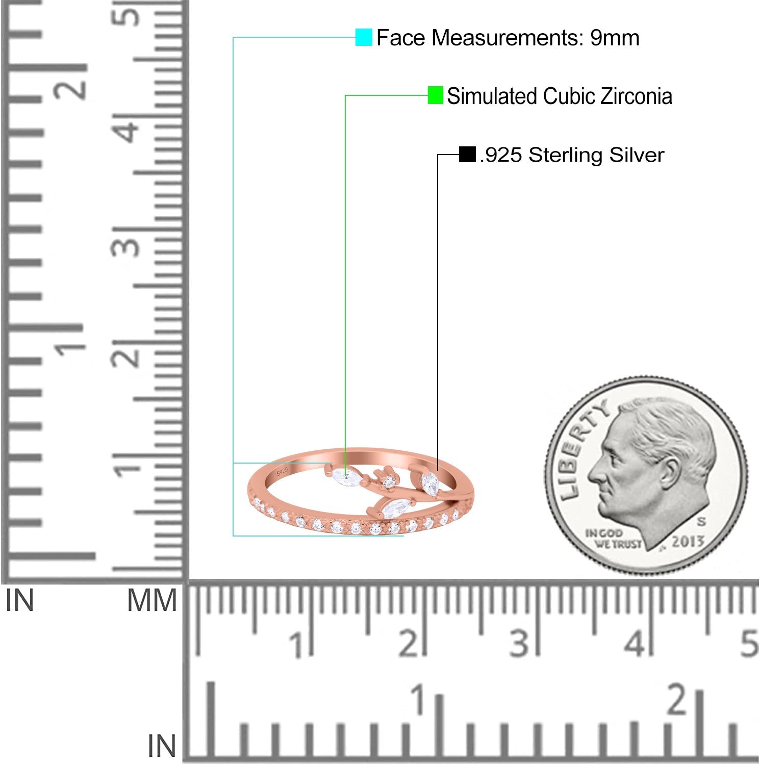 Half Eternity Fashion Ring Marquise Simulated Cubic Zirconia 925 Sterling Silver (9mm)